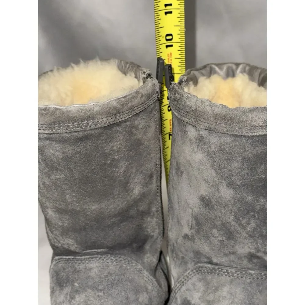 UGG Roslynn Grey Metallic Sz 8 Suede Zipper Boot W/Cream Sherpa Lining Midcalf